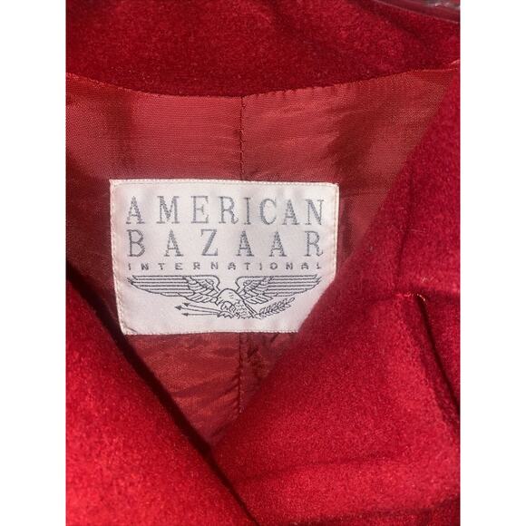 Vtg 80s American Bazaar Women's Red Lined Button Front Trench Pea Coat Large - Picture 3 of 10